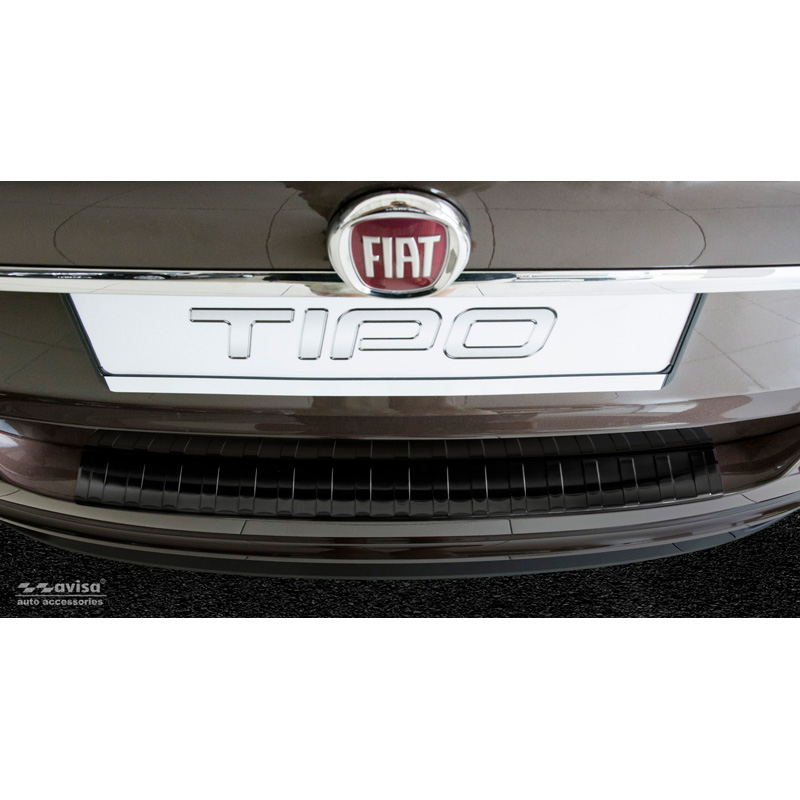Zwart RVS Achterbumperprotector  Fiat Tipo Sedan 2016-2020 & FL 2020- 'Ribs'