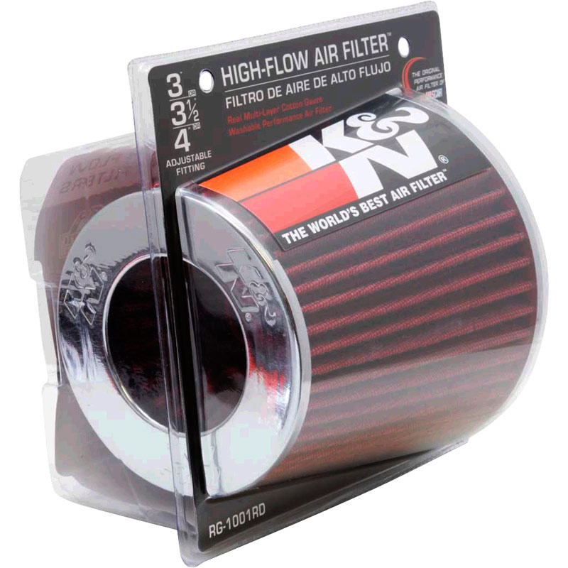 K&N RG-Serie universeel vervangingsfilter met 3 aansluitdiameters Rood (RG-1001RD)