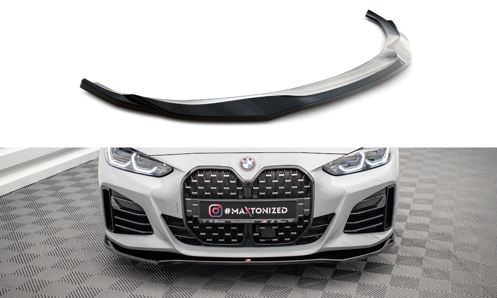 Voorspoiler V.1 BMW 4 Serie & i4 Gran Coupe M Pakket G26 Maxton Glans Zwart