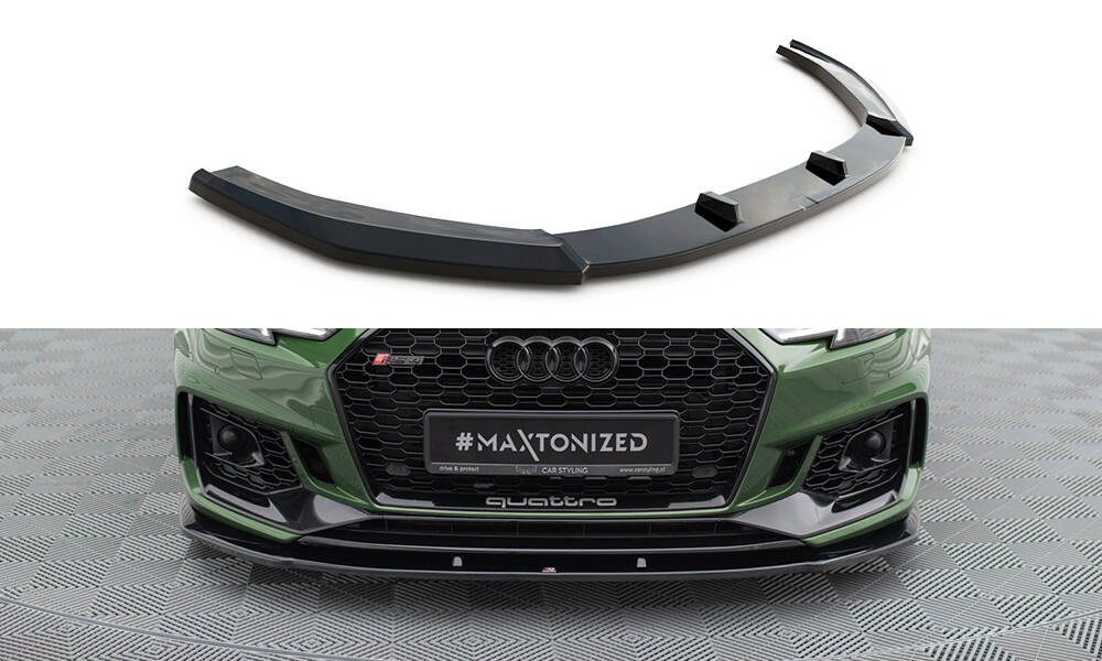 Voorspoiler V.1 Audi RS4 B9 Maxton Glans Zwart