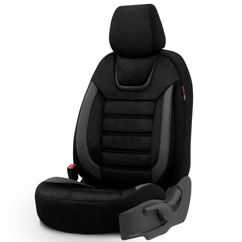 Universele Suede/Leder/Stoffen Stoelhoezenset 'Iconic' Zwart/Grijs - 11-delig - geschikt voor Side-Airbags