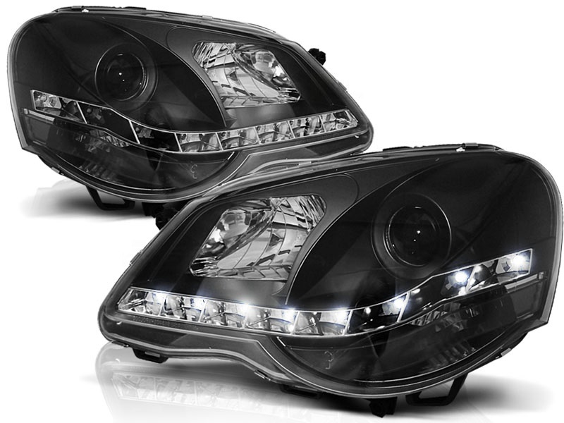 Faros VW Polo 9N3 05-09 Dayline Los ojos del Diablo negro