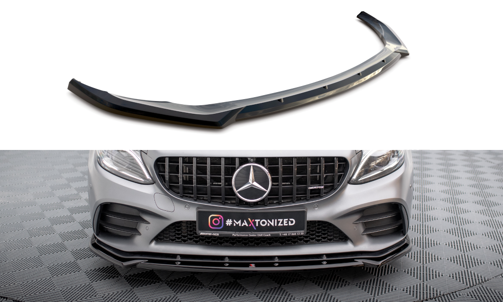 Voorspoiler V.2 Mercedes C43 W205 FL Maxton Glans Zwart