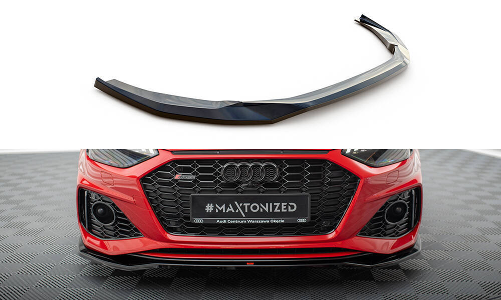 Voorspoiler V.1 Audi RS4 B9 FL Maxton Glans Zwart