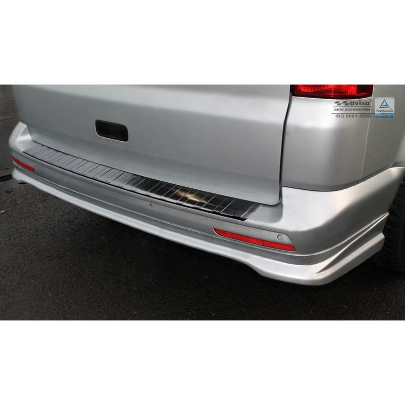 Zwart RVS Achterbumperprotector  VW Transporter T5 2003-2015 (alle) & T6 2015- / FL 2019- (met achterdeuren) 'Ribs'